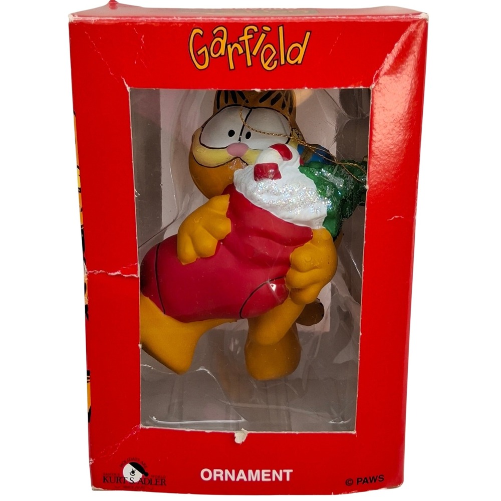Kurt Adler Garfield Christmas Ornament Holding Stocking Original Box Vtg 1981